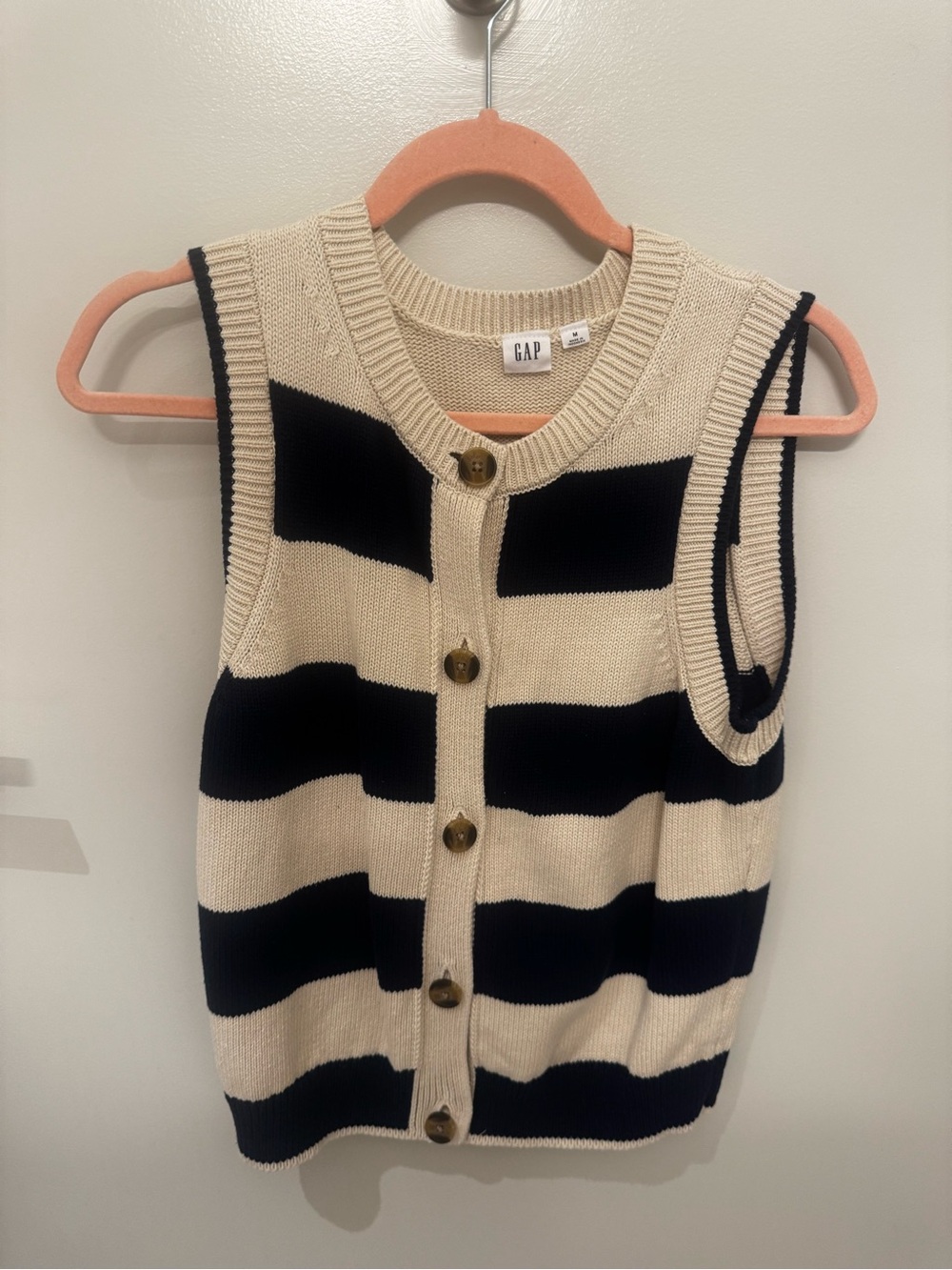 GAP blue and Cream Striped Sleeveless Knit Cardigan